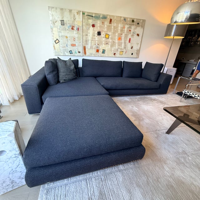 Charcoal Minotti Two Piece Sectional With Ottoman For Sale - Image 8 of 14