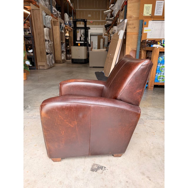 Contemporary Uttermost Brown Leather Booker Accent Chair For Sale - Image 3 of 9