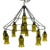 Spanish Revival Wrought Iron & Olive Green Glass 10-Light Chandelier, Circa 1960s For Sale