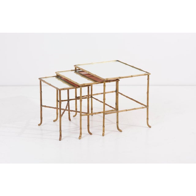 Nesting Tables with Mirrors by Maison Baguès, France, Set of 3 For Sale - Image 10 of 18
