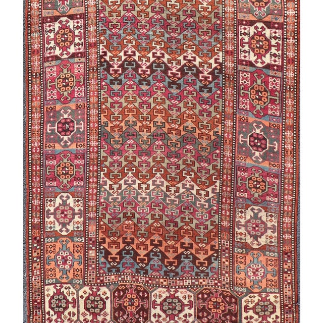 Ivory Antique Persian Kurdish Rug With Vibrant Tribal Motifs and Rich Color 4'1 X 9'9 For Sale - Image 8 of 12