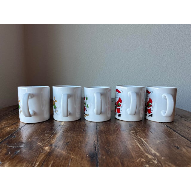 1980s Set of 5 - Santa Christmas Mug Made in Japan Santa Clause Playing Football, Skiing, Hockey For Sale In Dallas - Image 6 of 7