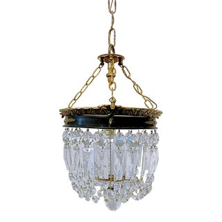 Vintage Early 20th Century Neoclassical Black and Brass Decorative Basket Chandelier For Sale