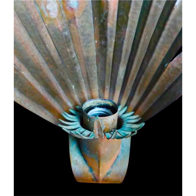 1930s Art Deco French Palm Leaf Sconces in Hammered Copper, 1930, Set of 2 For Sale - Image 5 of 12