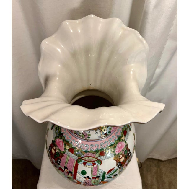 Vintage Chinese Export Famille Rose Monumental Floriform Vase For Sale - Image 11 of 12