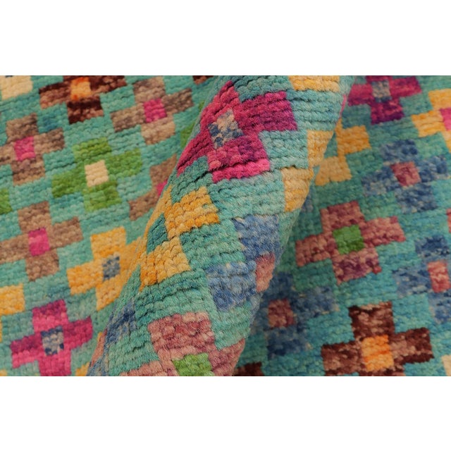 Turquoise Eclectic Balochi Blue/Orange Wool Rug - 4'10''x8'3'' For Sale - Image 8 of 11