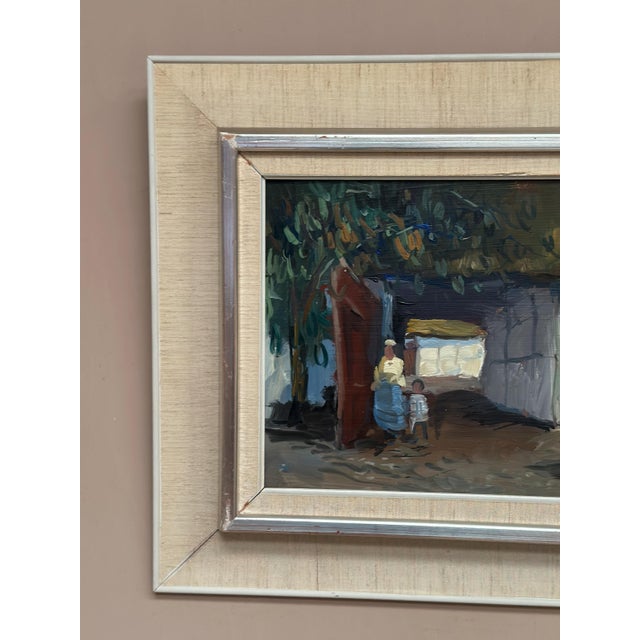 Axel Hamborn, Villagers in Courtyard, 1950s, Oil Painting on Panel, Framed For Sale - Image 7 of 18