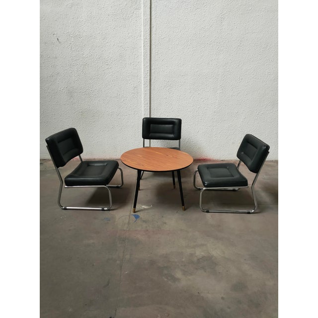 Mid-Century Leather Table & Chairs, Spain, 1980, Set of 5 For Sale - Image 10 of 12