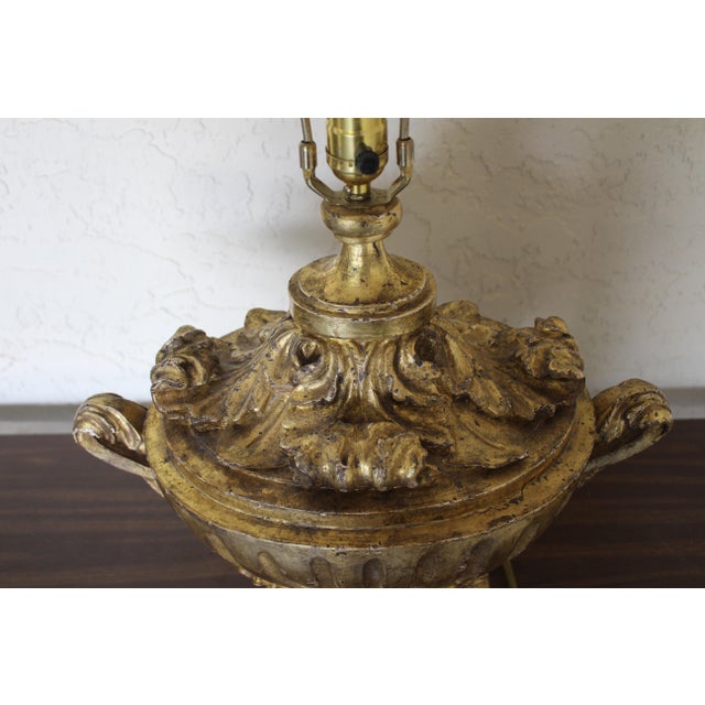 Wood Antique Italian Neoclassical Giltwood Urn Table Lamp - 32” For Sale - Image 7 of 8