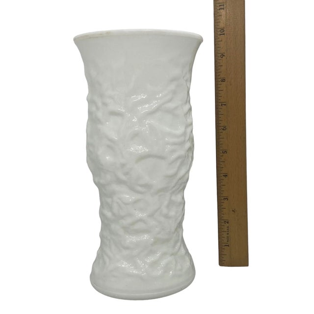 1960’s E. O. Brody Co. Cleveland Ohio Milk Glass Vase With Vine Design For Sale - Image 11 of 13