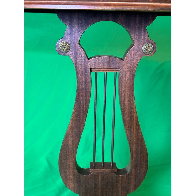 Duncan Phyfe Style Lyre Harp Table With Mahogany Veneer and Neoclassical Design. Early 1900s Elite Furniture Company. Ny For Sale - Image 4 of 8