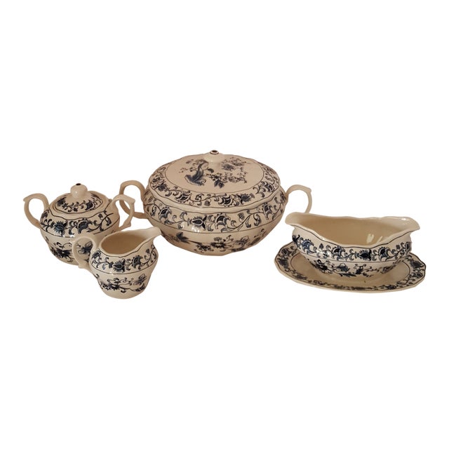 Vintage Nikko Japan Double Phoenix Ming Tree Blue Pattern Six Piece Set For Sale