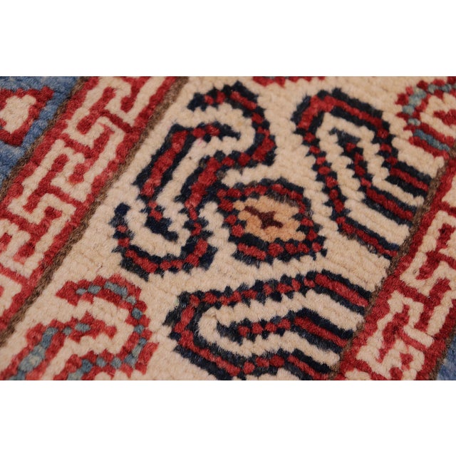 Rustic Kazak Light Blue/Beige Wool Runner Rug- 2'11''x13'6'' For Sale In New York - Image 6 of 10