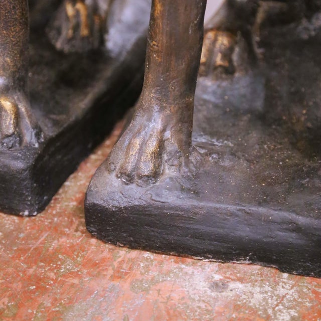 Stone Pair of Mid-Century French Bronzed-Finish Cast Stone Labrador Dog Sculptures For Sale - Image 7 of 9