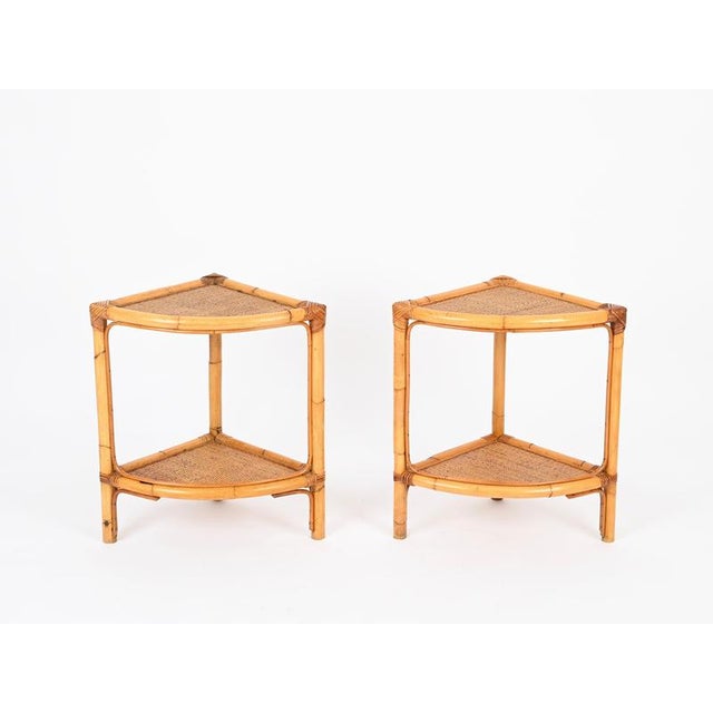 French Riviera Nightstands or Side Tables in Bamboo Rattan, Italy, 1970s, Set of 2 For Sale - Image 3 of 15