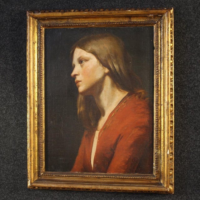 Italian Artist, Portrait of a Young Girl, 1850, Oil on Canvas, Framed For Sale - Image 9 of 16