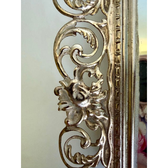 Gold Vintage Hollywood Regency Pierced Gold-Tone Metal Wall or Vanity Mirror For Sale - Image 8 of 10