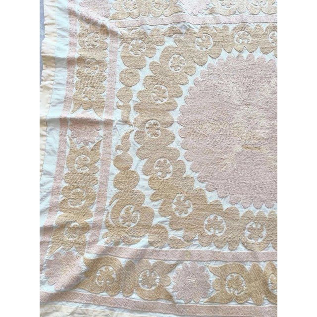Mid-Century Modern Suzani Wall Hanging - Vintage Hand-Embroidered Embroidery 4'4'' X 5'4'' For Sale - Image 3 of 8