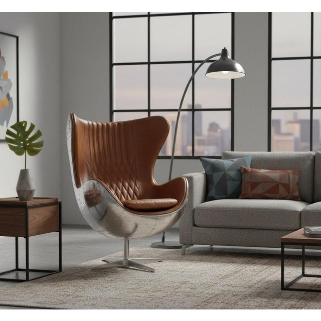 2020s Cruz Modern Egg Chair - Brown Leather and Metal Spitfire Shell For Sale - Image 5 of 8