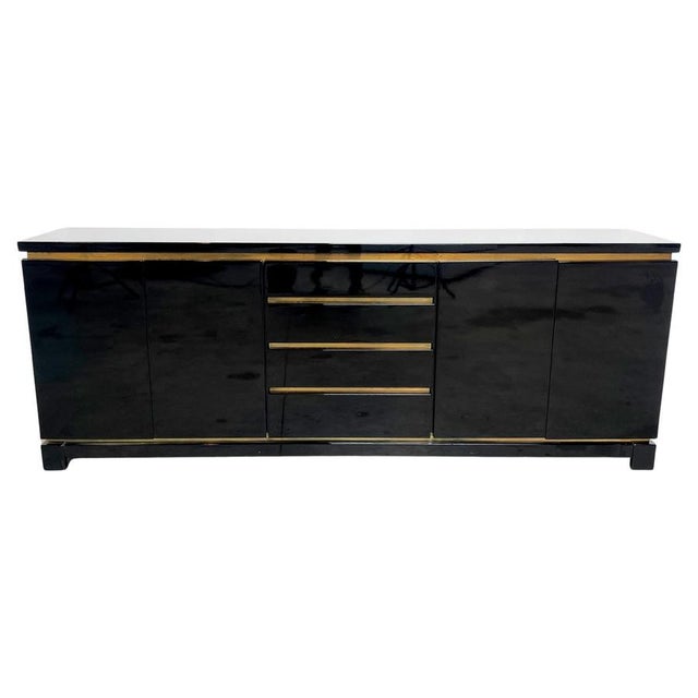 Black Lacquer and Brass Sideboard from Jean Claude Mahey, 1970s For Sale - Image 9 of 9