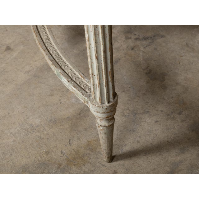 Pair of French Louis XVI 18th Century Painted Console Tables with Marble Tops For Sale - Image 12 of 12
