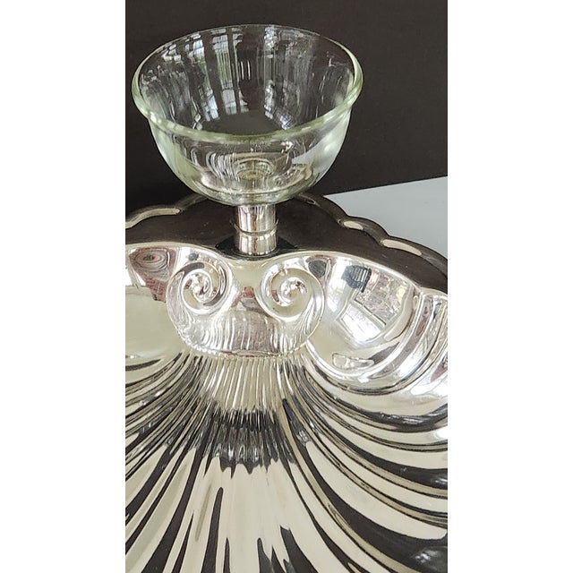 Mid 20th Century Mid-Century Modern Eton Silver-Plated Shell Shrimp Cocktail Server With Original Glass Sauce Cup For Sale In New York - Image 6 of 14