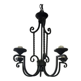 Mid Century Hinkley Chandelier Five Light Foyer Spanish Revival Bronzed Metal Vintage For Sale