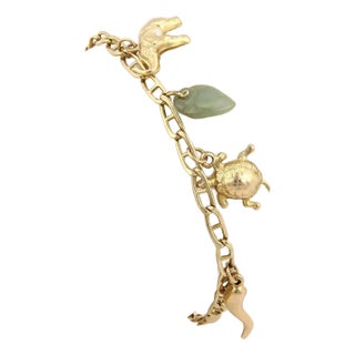 14171 - Jadeite 14k Yellow Gold Assorted Seven Charms Bracelet For Sale