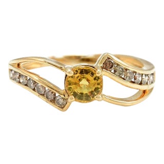 Round Cut Yellow Sapphire Diamond Bypass Ring in 18k Solid Gold Size 7 For Sale