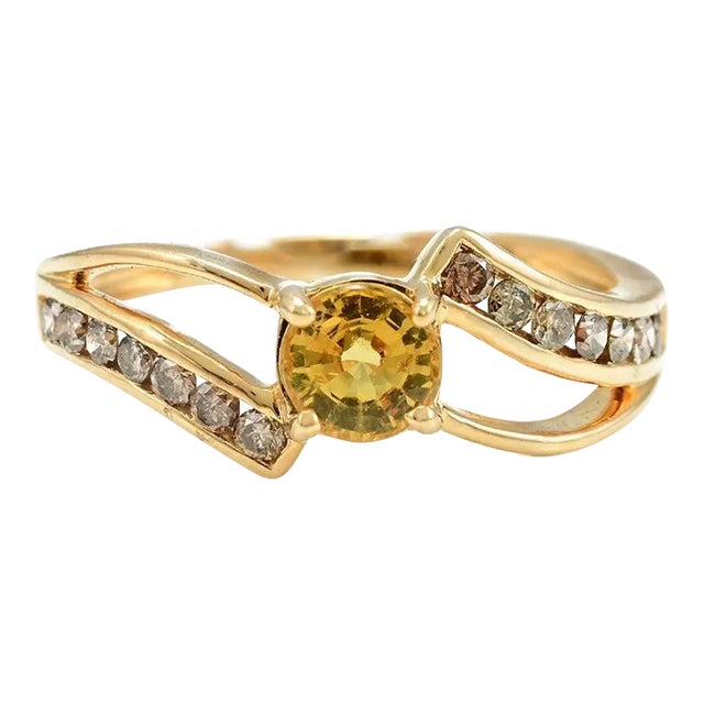 Round Cut Yellow Sapphire Diamond Bypass Ring in 18k Solid Gold Size 7 For Sale