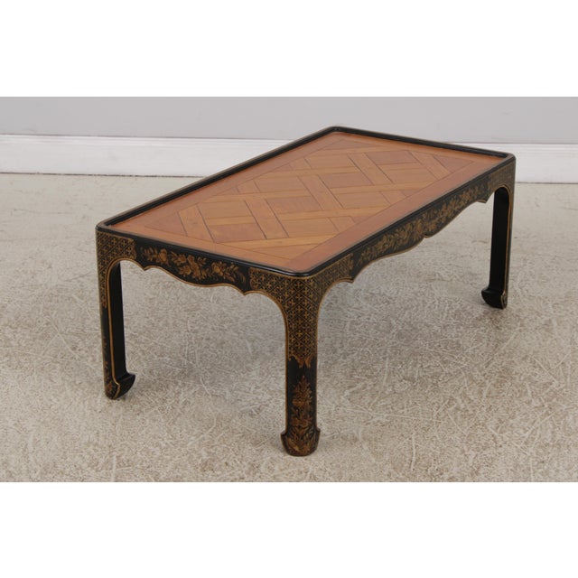 1970s Baker Chinoiserie Black and Gold Parquet Chinese Style Coffee Table For Sale - Image 5 of 16