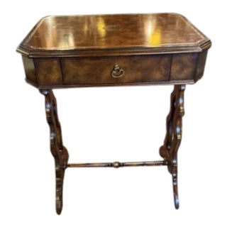 1990s Vintage Maitland Smith Single Drawer Table With Side Pullout Shelves For Sale