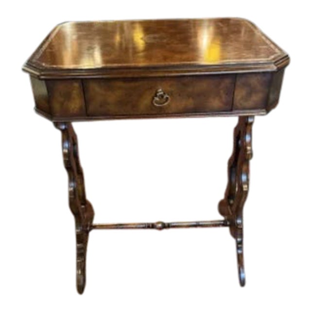 1990s Vintage Maitland Smith Single Drawer Table With Side Pullout Shelves For Sale