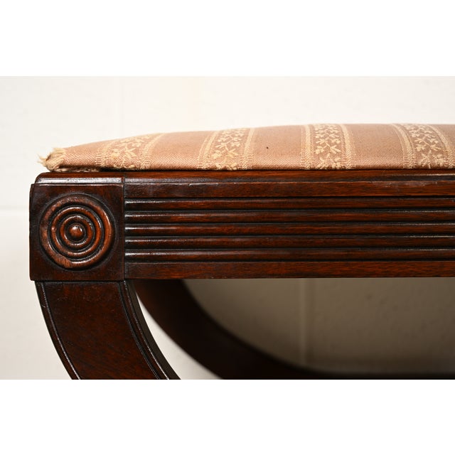 Kindel Furniture Regency Carved Mahogany Curule Vanity Bench or Stool For Sale In South Bend - Image 6 of 12