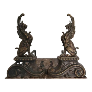 Italian Die-Cast Brass Andiron Set in Antique Brass Finish - a Pair