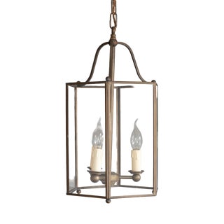 Vintage Hexagonal Lantern in Brass and Glass, 1930s For Sale