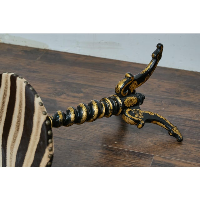 English English Ebonized Barley Twist Pedestal Table with Zebra Hide and Gilt Detailing For Sale - Image 3 of 12