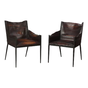 Vintage Iron and Leather Armchairs - a Pair