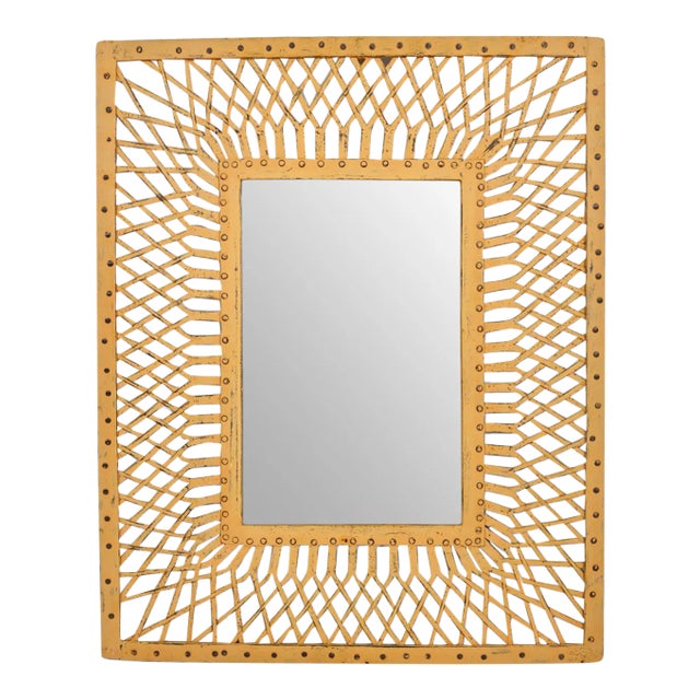 Vintage Peach Boho Industrial Iron Work Mirror For Sale