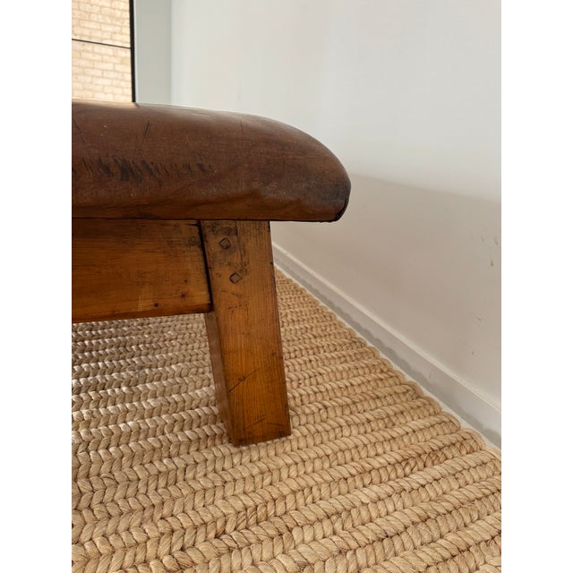 Oversized Vintage Leather and Wood Gym Bench For Sale - Image 15 of 18