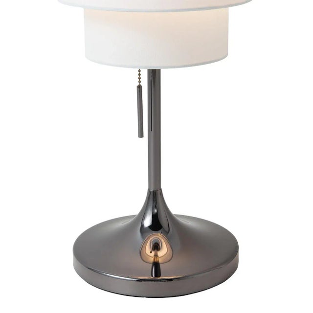 Off-white 1960s Mid Century Lollipop Table Lamp by Nova of California - Black Nickel, White Linen Double Shade, on/Off Pull Chain For Sale - Image 8 of 15
