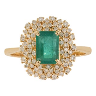 VRJewels Vintage Cluster Diamond 1.81 Carats Emerald Ring in 14k Gold Size 5.5, New For Sale
