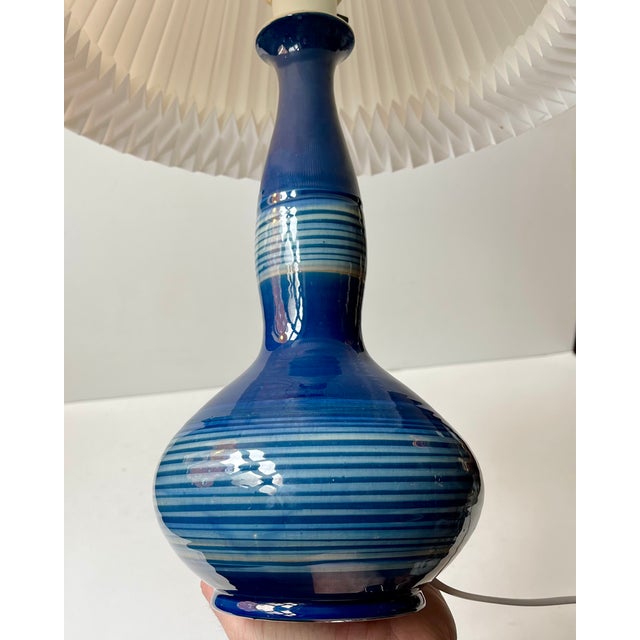Blue Ceramic Table Lamp with Blue Spiral Glaze from Herman A. Kähler, 1920s For Sale - Image 8 of 10