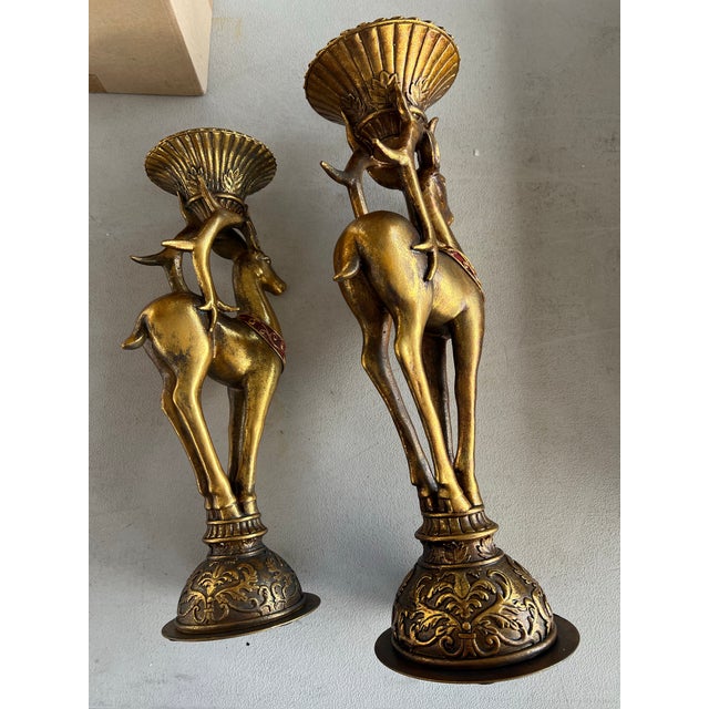 Vintage Gold Reindeer Candle Holders For Sale - Image 4 of 5