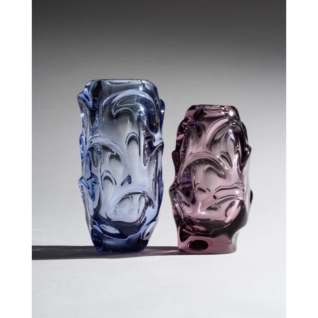 Mid-Century Modern Lilac and Blue Glass Vases attributed to Jan Beranek for Skrdlovice, 1960, Set of 2 For Sale - Image 3 of 18