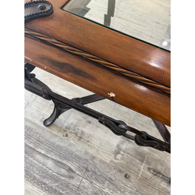 Rustic European Vintage Adnet Hermès Style Equestrian Iron & Glass Side Table For Sale - Image 3 of 3