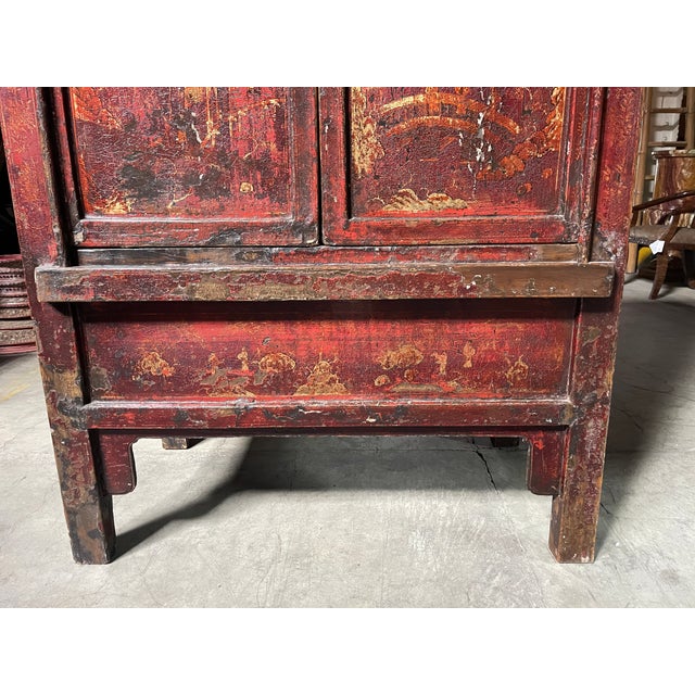 Wood Vintage Rustic Chinese Painted Cabinet For Sale - Image 7 of 10