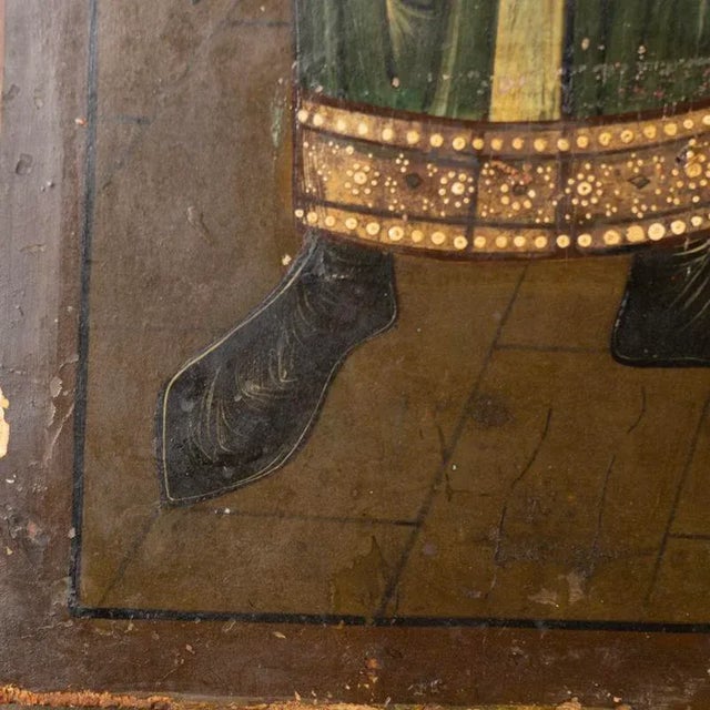 Early 19th Century Pair of Antique Original Painted Russian Icons Painted on Wood Panels, Circa 1900's For Sale - Image 5 of 7