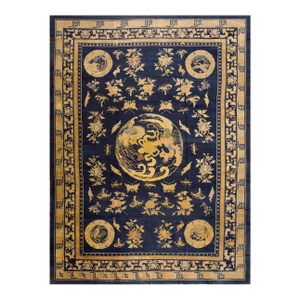 Wonderful Navy Background Color With Medallion Design Antique Chinese Peking Rug
