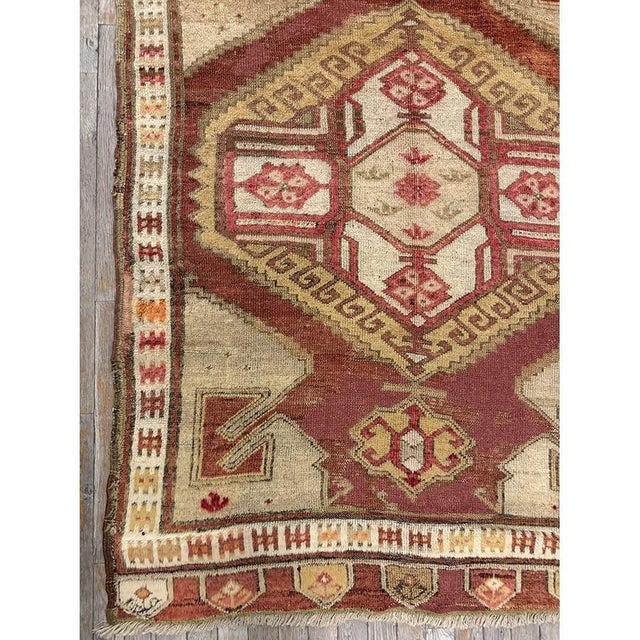 Late 19th Century 1890s Antique Warm Red Medallion Tortoise Turkish Knotted Pile Decorative Rug For Sale - Image 5 of 7